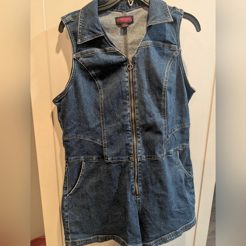 Rock & Roll Cowgirl Denim Jumpsuit with Pink Logo